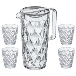Koziol Schenkkan / Karaf - Onbreekbaar Superglas - Crystal 1.6 Liter Met 4 Waterglazen - 250 Ml