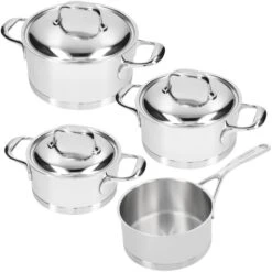 Demeyere - 4 Delige Pannenset (Kookpan ø 16 / 18 / 20 Cm + Steelpan ø 16 Cm) + Deksels Atlantis 7 - RVS