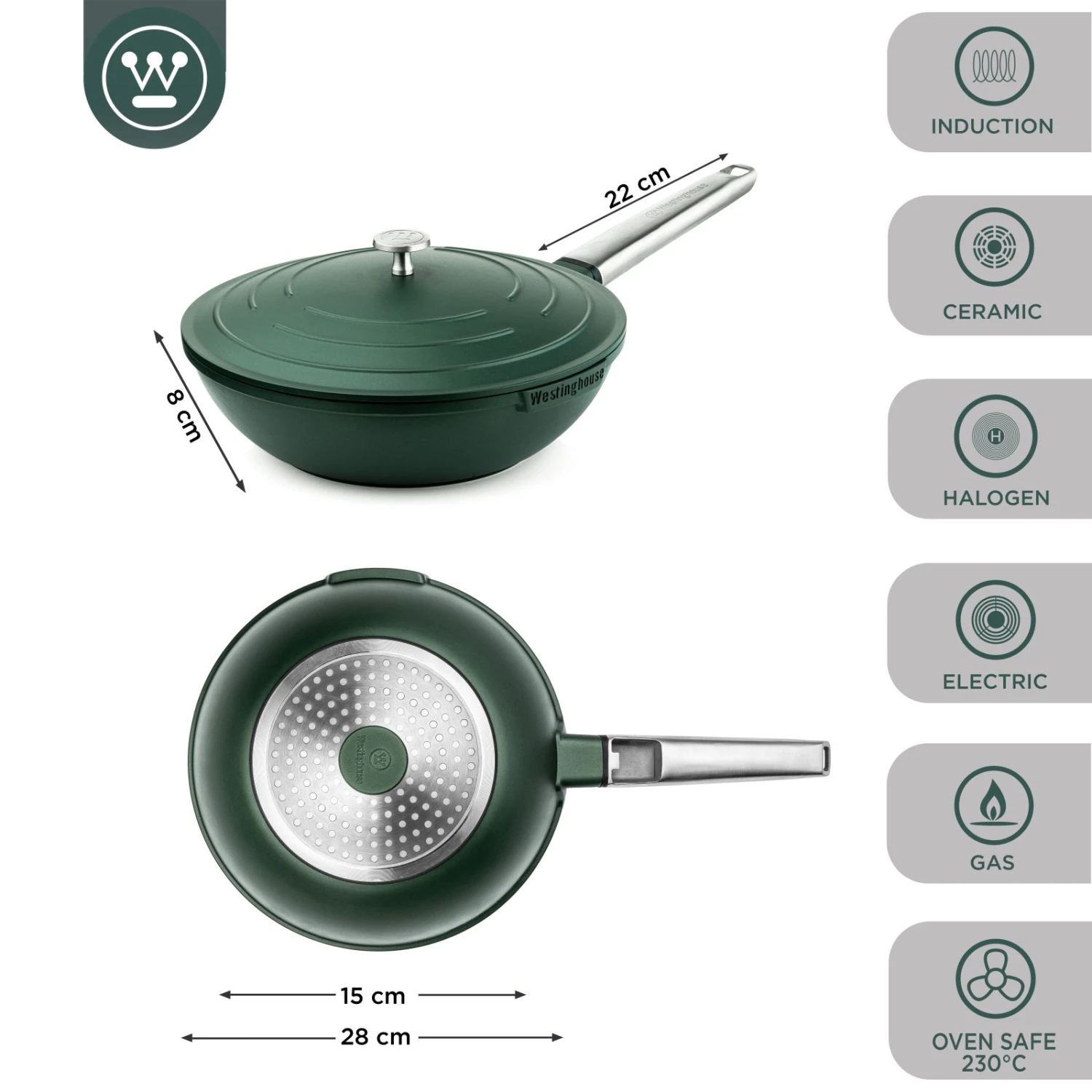 Westinghouse Wokpan Performance - Gracious Green - ø 28 Cm - Standaard Anti-aanbaklaag - Image 2