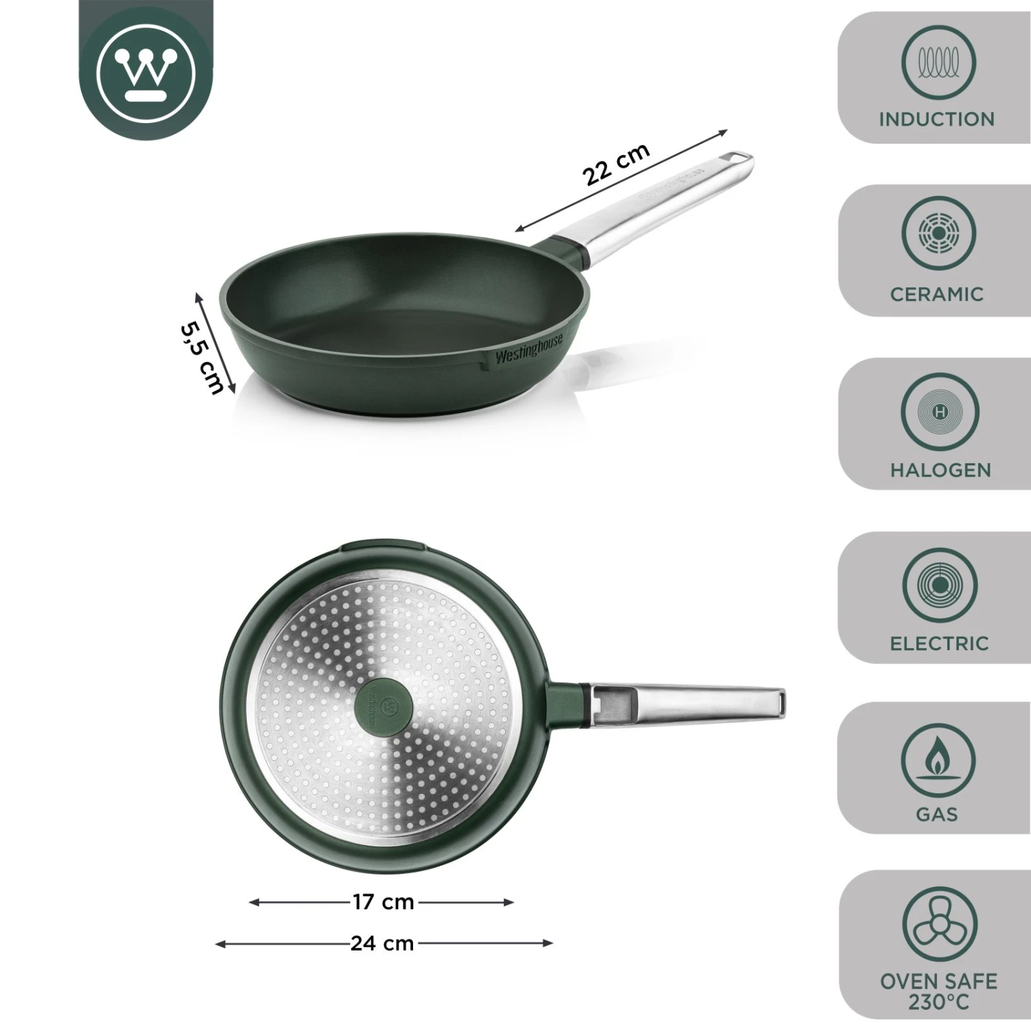 Westinghouse Koekenpan Performance - Gracious Green - ø 24 Cm - Standaard Anti-aanbaklaag - Image 2