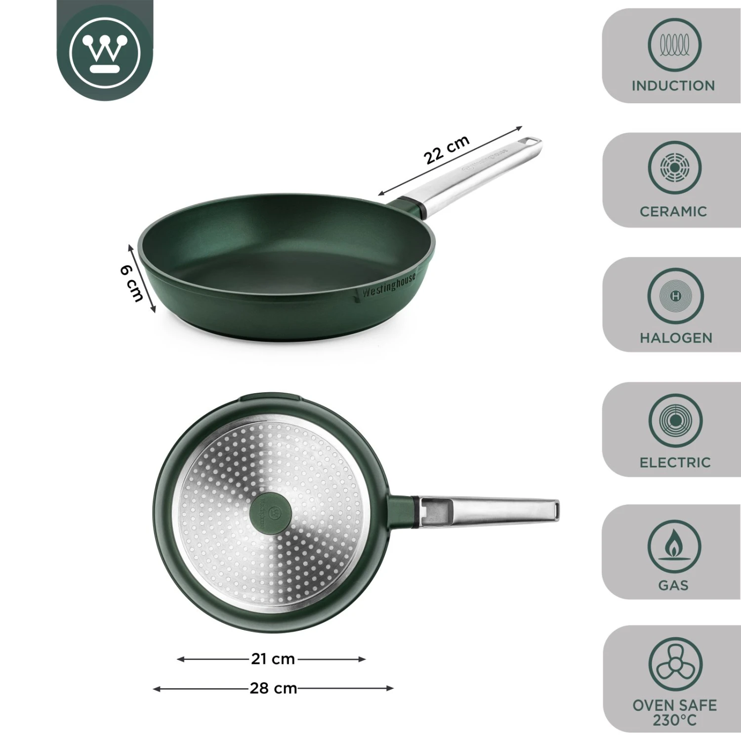 Westinghouse Koekenpan Performance - Gracious Green - ø 28 Cm - Standaard Anti-aanbaklaag - Image 7