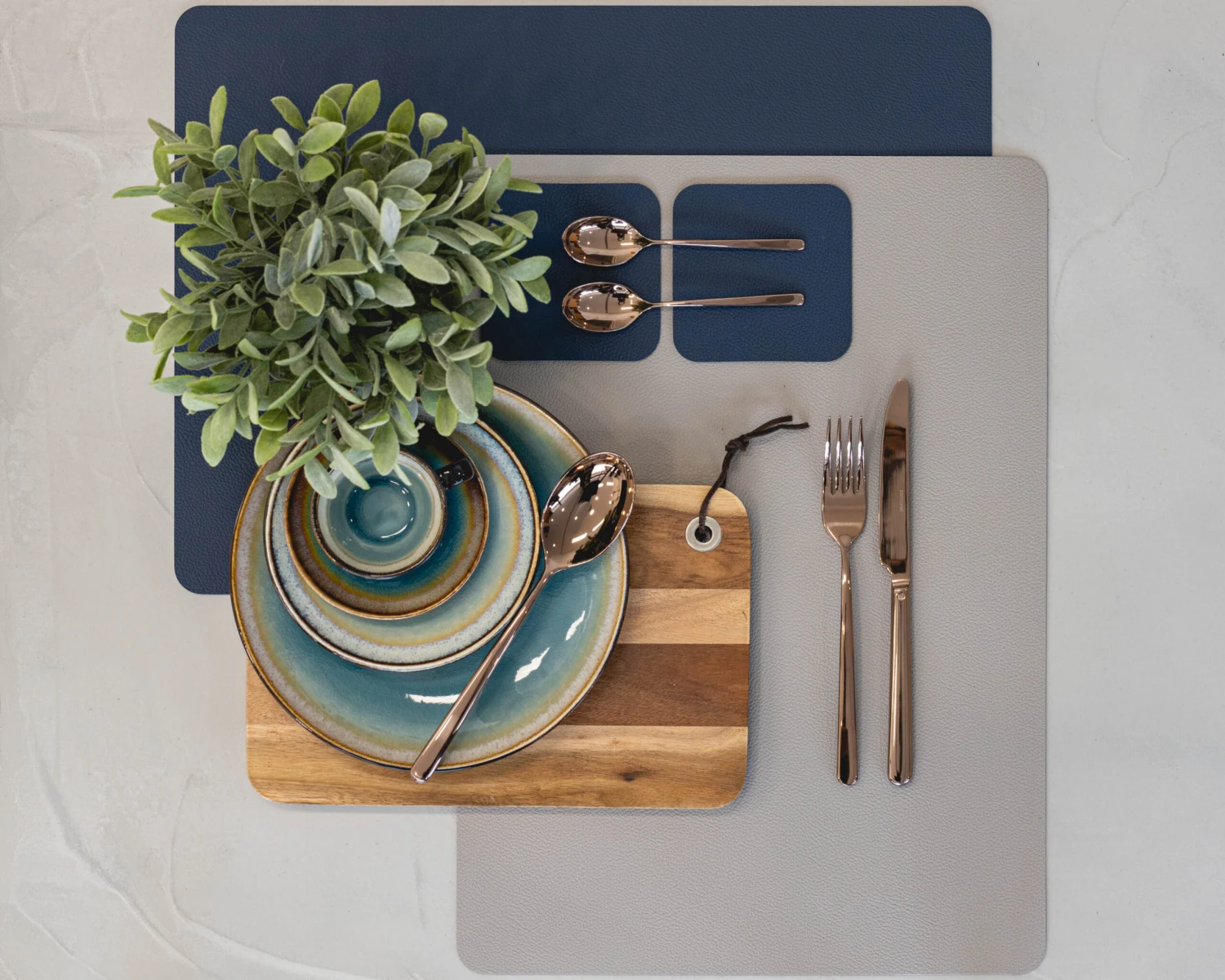 Jay Hill Placemats - Vegan Leer - Grijs / Blauw - Dubbelzijdig - 46 X 33 Cm - 6 Stuks - Image 3